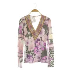 クラスロベルトカヴァリ class roberto cavalli 花柄カットソー 長袖 Vネック I38 ピンク パープル /MY ■OS ■GY06
