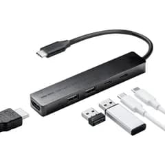 サンワダイレクト USB-C ハブ 5-in-1 PD 90W対応 HDMI出力 4K/30Hz Type-C/USB-A×2 5Gbps 高速データ転送 ドッキング 400-HUBCP37BK