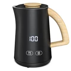 Aliliy 電気ケトル 電気ポット 7段階温度調節 0.8L 一人暮らし 二人暮らし デジタルディスプレイ 2時間保温 900W 二重構造 触れても熱くない 急速沸騰 空焚き防止機能 お茶 ミルク コーヒー 湯沸かし マットな質感 木目柄 ブラック PS 1