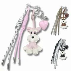 【新品】 [Meilleur Choix] バッグチャーム シュナウザー 犬 キーホルダー じゃらじゃら レディース (ピンク) 1
