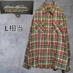 エディーバウアー チェック柄 ウエスタンシャツ 長袖 コットン ストレッチ素材 緑 茶 Eddie Bauer Plaid Western Shirt L/S Green Brown Cotton Stretch Lサイズ相当