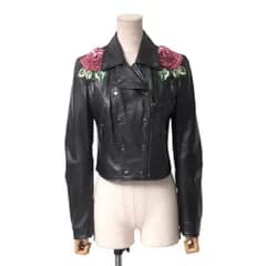 ■美品■DOLCE&GABBANA ドルチェアンドガッバーナ ライダースジャケット サイズ36 ショート丈 ラムレザー ジャケット 花刺繍 イタリア製 ブランド古着【中古】20240801/RA0677