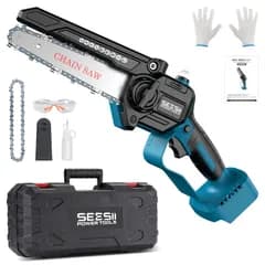 充電式チェーンソー 6インチ 電動ハンディチェーンソー SEESII 小型のこぎり 工具不要チェーン調整 給油機能 強力・軽量・片手操作可 竹・木材・枝の切断や薪作りに最適 マキタ18Vバッテリー互換 日本語取扱説明書付き