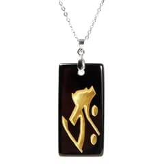 【新品】 [石輝] 梵字 オニキス 金彫り プレート ペンダント ネックレス メンズ タラーク 虚空像菩薩 丑虎生まれ 627_2_a 0