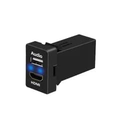 【YFFSFDC】 USB入力ポート＆HDMI入力ポート オーディオ中継 オーディオパーツ スイッチホールパネル カーUSBポート 音楽 写真 ナビ連携 スイッチパネル ブルーLED点灯 約33mm×22mm (トクトヨ)Tokutoyo，USB + ...