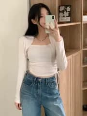 シャーリングボレロ クロップドTシャツ