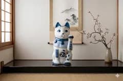 縁起物 招き猫 置物 瀬戸焼 染付 陶器 招福 開運 商売繁盛 千客万来 金運