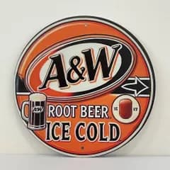 アメリカン雑貨 ブリキ看板 A&W ROOT BEER レトロ看板 ヴィンテージ風 丸型 ガレージ インテリア 20cm