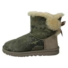 UGG(アグ) ショートブーツ 22 レディース ミニ ベイリーボウ スネーク 1005534 カーキ×グレー×ベージュ ムートン