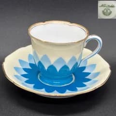 オールドノリタケ デミタス　カップ&ソーサー　アールデコ　クリーム × ブルー　金彩 花弁文 英国輸出向け　里帰り ( POP_25D )