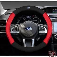 売れ筋★SUBARU スバル用★ステアリングホイールカバー ハンドルカバー コンパス ブラック レッド 38CM高級 専車ロゴ スエード/本革 cp511
