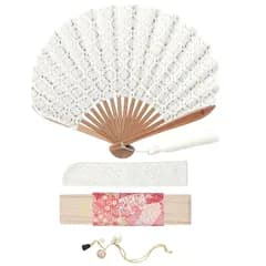 【新品】 [ぎんやんま] レディース 姫扇 レース扇子 扇子袋 泉州パール ブレスレット セット 木箱入り 包装済 (タッセル, ホワイト) 1