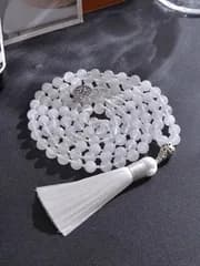 ジュエリー メンズ ネックレス 108粒 8mm 白玉マーラネックレス - ボヘミアンレトロユニセックスメディテーション祈りのジュエリー、ノット付き デイリーウェア、ヨガ & スピリチュアルジュエリー
