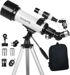 天体望遠鏡 口径70mm 焦点距離500mm 初心者＆家族向け 子供＆大人 天文屈折望遠鏡 AZマウント 高性能多層コーティング スマホ対応 対角ミラー キャリングバッグ ワイヤレスリモコン ホワイトp