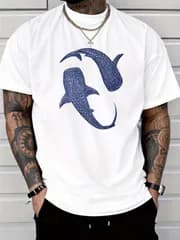 メンズ クジラ愛好家に人気！ジンベイザメ アートプリント ホワイト カジュアルTシャツ 新品 送料込 男女兼用