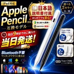iPad タッチペン スタイラスペン iPad用 日本語説明書付属 パームリジェクション 磁気吸着 白 黒 急速充電  互換品 Apple Pencil ipad　タブレット　スマホ　Type-C 充電　タイプC　傾き　感知　高感度　ペンシル