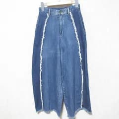 美品 roughlow ラフロウ fringe denim フリンジ ハイウエスト コクーン カーブ デニムパンツ ジーンズ インディゴ レディース 古着 中古 USED