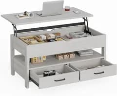 IKIFLY ローテーブル 昇降式 木製 コーヒーテーブル 引き出し付き 収納付き センターテーブル 大容量収納リビングテーブル 高さ調整リフティングローテーブル 簡単開閉 (グレー,  幅90x奥行き45)