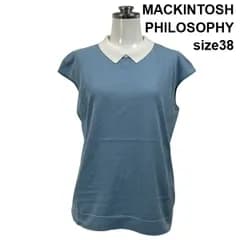 ◇ マッキントッシュフィロソフィー MACKINTOSH PHILOSOPHY ニットポロ フレンチスリーブ 半袖 水色 綿 38 M 9号 レディース S6E206