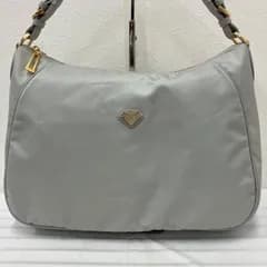 3229　COCOCELUXGOLD ココセリュックスゴールド　ワンショルダーバック　肩がけ 大容量　ナイロン　レザー　グレー系　ゴールド金具　シンプル