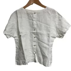 美品 fog linen woks フォグリネンワークス リネン半袖シャツ ブラウス ホワイト レディース 古着 中古 USED