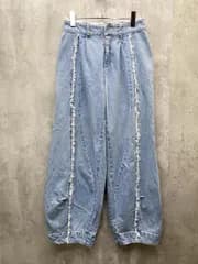 Auntie Rosa×_chunpi アンティローザ×ちゅんぴ コラボ フリンジラインのカーブワイド デニムパンツ sizeM/水色 ■■ レディース