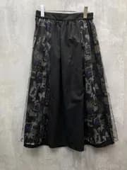 iS ScoLar イズスカラー 花蝶柄 切替 チュール ロング フレア スカート 透け感 綺麗め sizeM/黒 ■◆ レディース