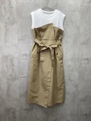OPAQUE.CLIP オペークドットクリップ ノースリーブ ラップスカート風 ドッキング ロング ワンピース sizeS/白ｘベージュ ■◆ レディース