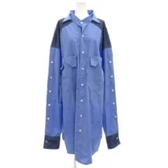 リーズ lees 伊勢田 優 SHIRT オーバーサイズシャツ F ロング丈 長袖 メッシュ切替 青 ブルー 黒 ブラック /GV