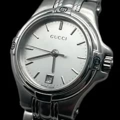 新品電池 稼働品 GUCCI グッチ レディース腕時計 9040L クォーツQZ デイト シルバー スイス製