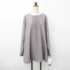 レレベル Lele Bell チュニック ブラウス 長袖 クルーネック プルオーバー ピンタック グレー グレージュ L