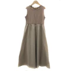 ダブルクローゼット w closet ワンピース ロング丈 ノースリーブ ラウンドネック リブ 切替 F ベージュ /YS17