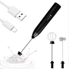 ミルクフォーマー 電動泡立て器 充電式 静音設計 3段階スピード調整 2種類のステンレスヘッド付き ハンドミキサー コーヒー／カプチーノ／卵／生クリーム／抹茶対応 USB充電 コンパクト 説明書付き 1