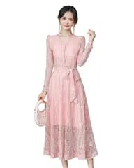 【特価商品】レースワンピース 着痩せ フィット＆フレア フォーマル お呼ばれ 結婚式 二次会 女性 ドレス ロング レディース春物 レース 大人ガーリー春秋服 ワンピース