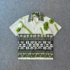 70s　80s　Tahitishirt　デザインシャツ　Budo　アロハ　オープンカラー　ビンテージ　総柄　希少