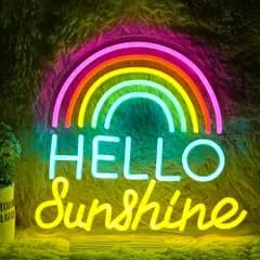 Hello Sunshineネオンサイン Led 虹ネオンライト 壁飾りクールネオン管 調光可能ライトアップ 寝室パーティー バー 子供にプレゼント（13.8''X 12.8''） 国内発送 338f973a