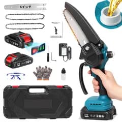 チェーンソー充電式【1本2役・6インチ高枝チェンソー・ハンディチェーンソー】ブラシレスモーター 2個2.0Ahバッテリー残量表示 自動給油 高枝切りの延長ポールと接続可能 電動式 軽量 強力 ミニ 小型 ハンド式 安全ロック コードレス 切断径15cm 竹ｍａ