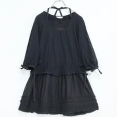 ピンクハウス★ガーリーなミニワンピース♪フリル×リボンが可愛い♪綿ローン チュニックブラウス 黒系 z20121