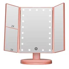 FACSINATE 女優ミラー 三面鏡 卓上鏡 化粧 ledメイク 折りたたみ ライト付き 拡大鏡 2／3倍 タッチ式 明るさ調節 角度調整 収納ペース (ローズゴールド) 1