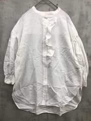 NOUQUE ヌーク リネン混 長袖 アシメフリル ブラウス シャツ size38/ホワイト ■■ レディース