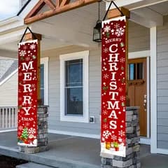 【簡単設置】クリスマスの玄関を華やかに彩る 2D ドアバナー ポリエステル製 愛国的なテーマ 屋内/屋外 ポーチ ドア装飾 クリスマスパーティー イベントに