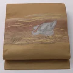 特価！八寸名古屋帯 Cランク 帯丈345cm 正絹 ポイント柄 名古屋仕立て 織り インフォーマル 鳥 黄系 RP 1245-03245