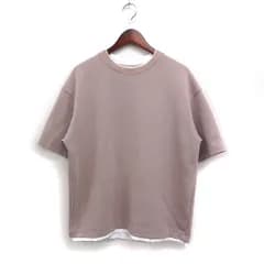 グローバルワーク GLOBAL WORK ライトクッション クール フェイクレイヤード Tシャツ 半袖 丸首 無地 S モカブラウン /FT23