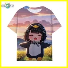 ググガガペンギン キッズ半袖Tシャツ 薄手トップスA 100 110 120 130 140 150 160 S M L XL 2XL子供服 女の子 服AIミーム アークナイツ エンドフィールド管理人 咕咕嘎嘎 ぐぐがが夏 大人レディース成人メンズ