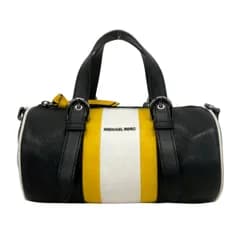 MICHAEL KORS(マイケルコース) ハンドバッグ - 黒×白×ダークイエロー ミニボストン レザー