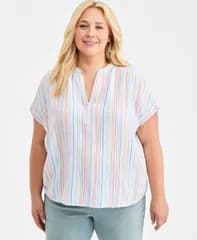 スタイルアンドコー レディース トップス シャツ Vネック プラスサイズ Style Co Plus Size Striped VNeck DolmanSleeve Top Stripe Bright White ホワイト