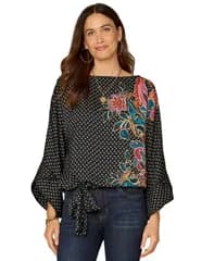 デモクラシー レディース トップス シャツ プチ プリント Democracy Petite Boat Neck DolmanSleeve Printed Top Black Multi ブラック