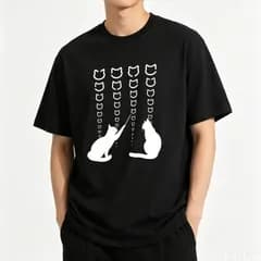 猫好き必見！視力検査風ねこプリントTシャツ ブラック/ホワイト 新品 送料込 メンズ レディース 男女兼用