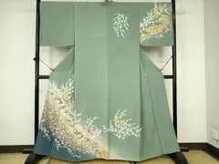 平和屋着物■訪問着　扇面飛鶴花松文　枝梅　暈し染め　金彩　正絹　逸品　DABF6911qp