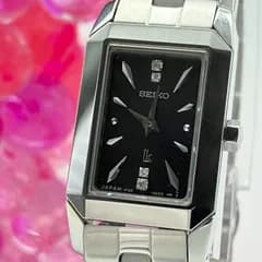 【稼働】セイコー SEIKO ルキア LUKIA 1F20-0BW0 黒文字盤 ダイヤ 腕時計 レディース シルバー スクエア クォーツ ステンレス